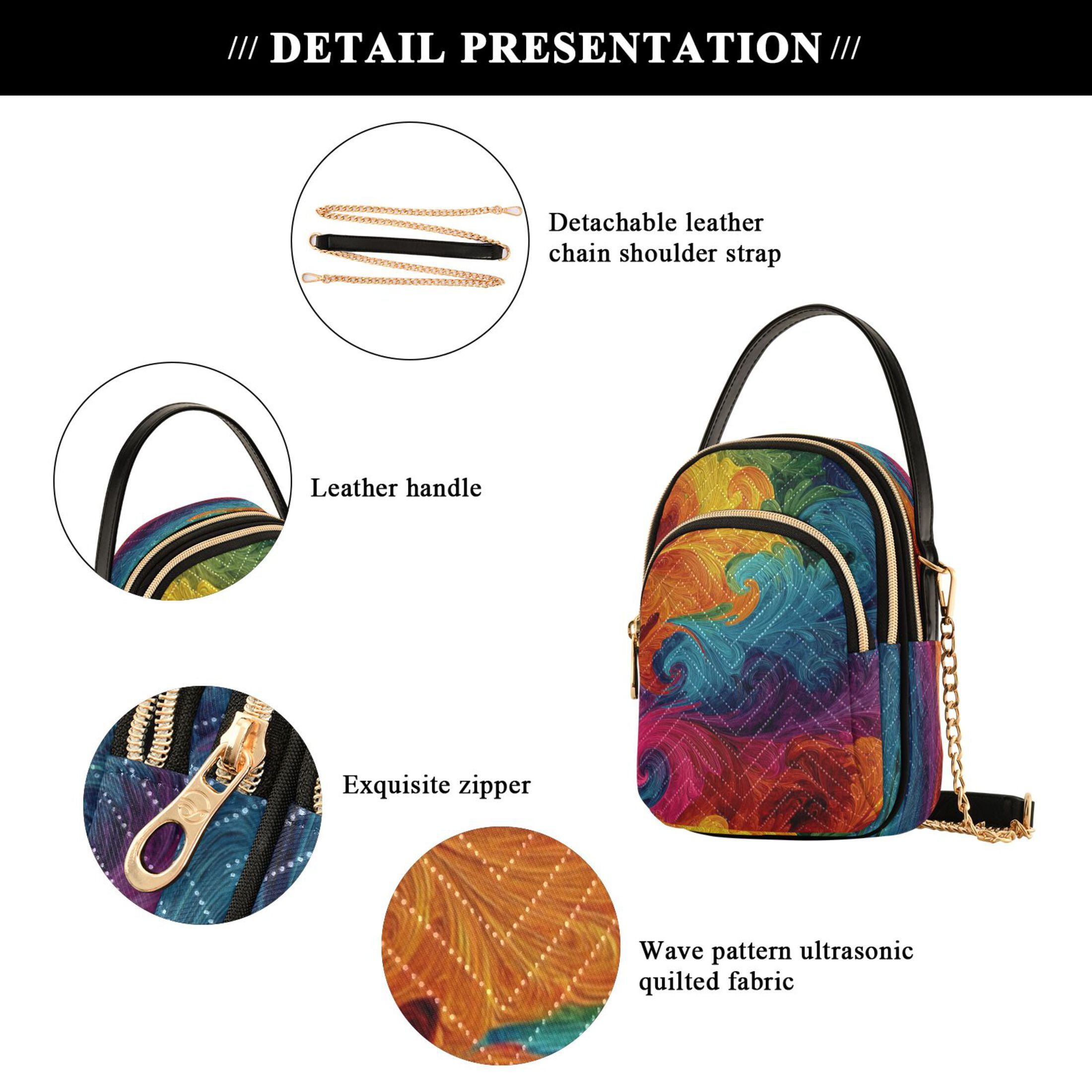 Quilted Women's Crossbody Bag Purses and Handbags with Detachable Leather Strap Vibrant Colorful Tie-dye Pattern