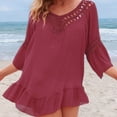 thumbnail image 4 of qelini Beach Cover up for Women Long Sleeve Cardigan Cover Up Solid Color Cover Up Tunic Summer Beach Vocation, 4 of 8
