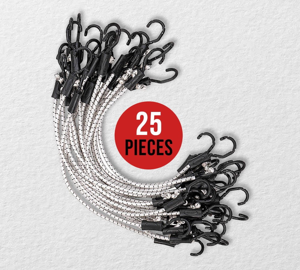(25 Pcs) 72” Heavy Duty Adjustable Bungee Cords with hook - Polypropylene (PP) Bungee Cords for Outdoor Camping, Household - Extendable upto 108 inches