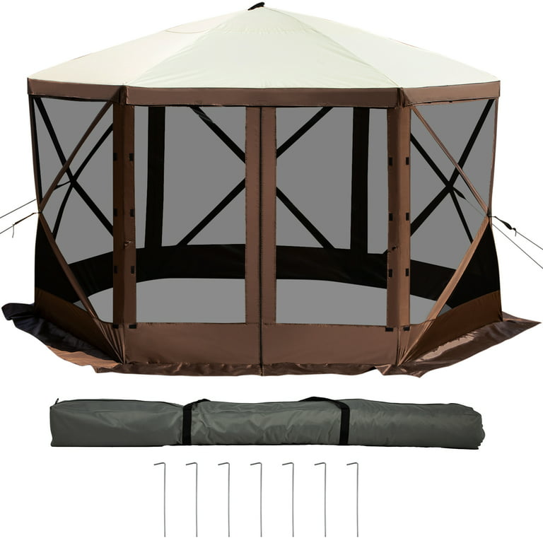 VEVORbrand Camping Gazebo Tent, 12'x12', 6 Sided Pop-up Canopy Screen Tent  for 8 Person Camping, Waterproof Screen Shelter w/Portable Storage Bag