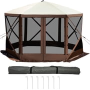 BENTISM 12x12 Camping Gazebo Tent, 6 Sided Pop-up Canopy Screen Tent for 8 Person Camping, Waterproof Screen Shelter with Portable Storage Bag, Ground Stakes, Mesh Windows