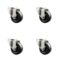 3.5 Inch 316SS Hard Rubber Wheel Swivel Bolt Hole Caster Set Service Caster