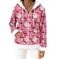 thumbnail image 2 of Women's Casual Fashion Long-Sleeve Zip-Up Fleece Hooded Cardigan with Christmas Print, Cozy and Warm for Winter Season,Purple Pink,XL, 2 of 5