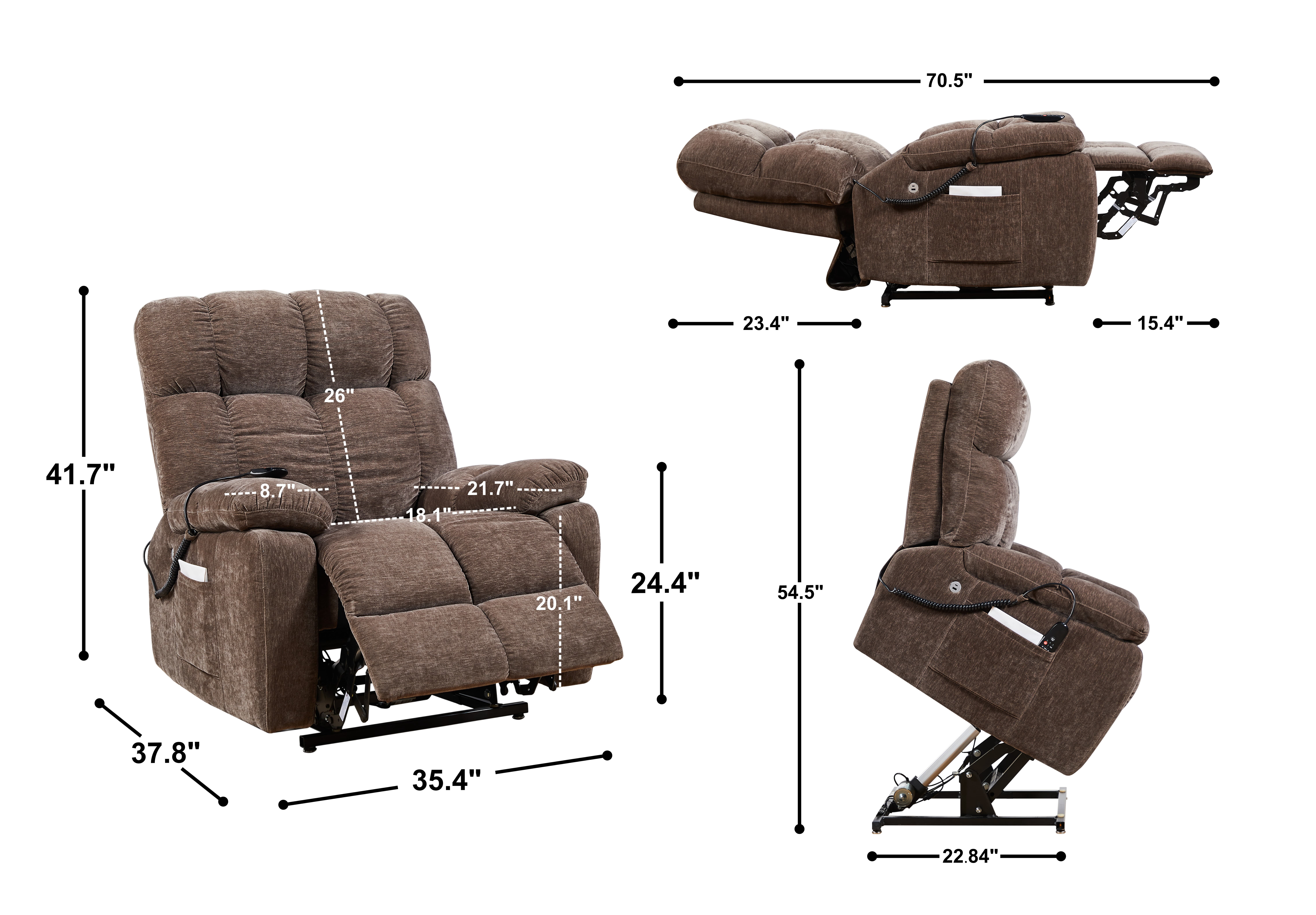 MAYEERTY Electric Power Lift Recliner Chair with Airbag Massage & Heat for Elderly, 3 Positions, Side Pockets, Cup Holders, USB Ports