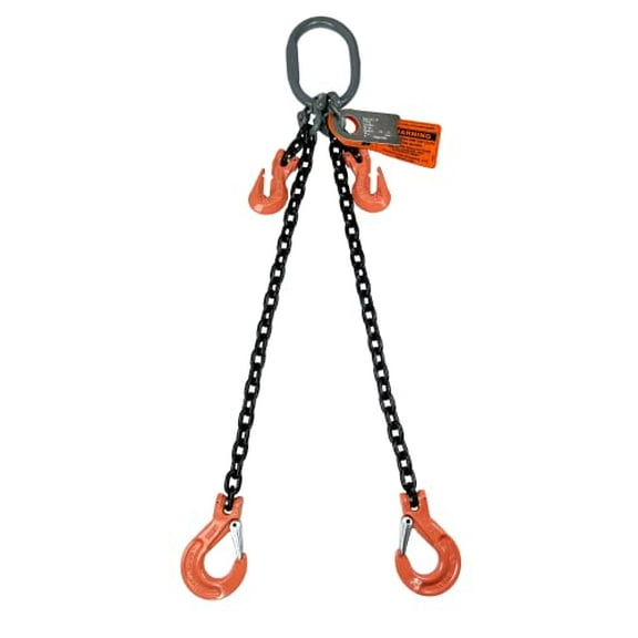Chain Sling - 3/8" x 6' Double Leg with Sling Hooks and Adjusters - Grade 100