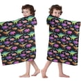 thumbnail image 4 of Black Colorful Dinosaurs Pattern Hooded Bath Towel，50"x30" for Ages 3 To 12 Kids, Quick Dry Lightweight Soft Microfiber Hood Beach Towel Cover Up for Kids, 4 of 7