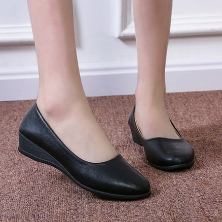 

Fashion Spring And Summer Women Single Shoes Wedge Heel Round Toe Medium Heel Shallow Mouth Yutnsbel