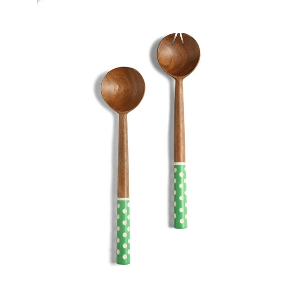 Yo Treasure Tiramisu Green & White Dotted Resin & Wood Salad Server Set