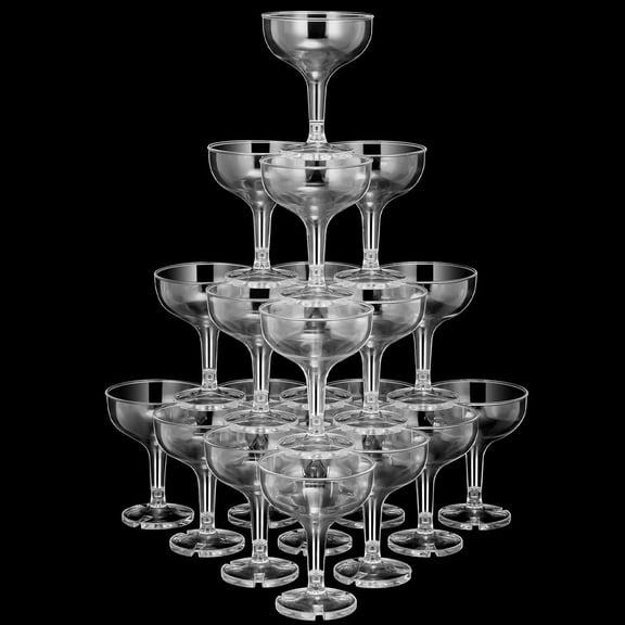 "Champagne Coupe Glasses 5 oz Plastic Champagne Tower Disposable Martini Glasses Stackable Stemmed Margarita Coupe for Wedding Birthday Halloween Party Bar (White,Transparent)