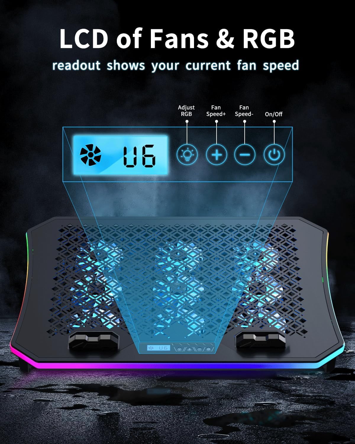 Upgraded Gaming Laptop Cooler Pad With 9 Quiet Rgb Fans  For 15.6-17.3 Inch Laptops 7 Height Stands 2 Usb Ports Phone Stand-blue