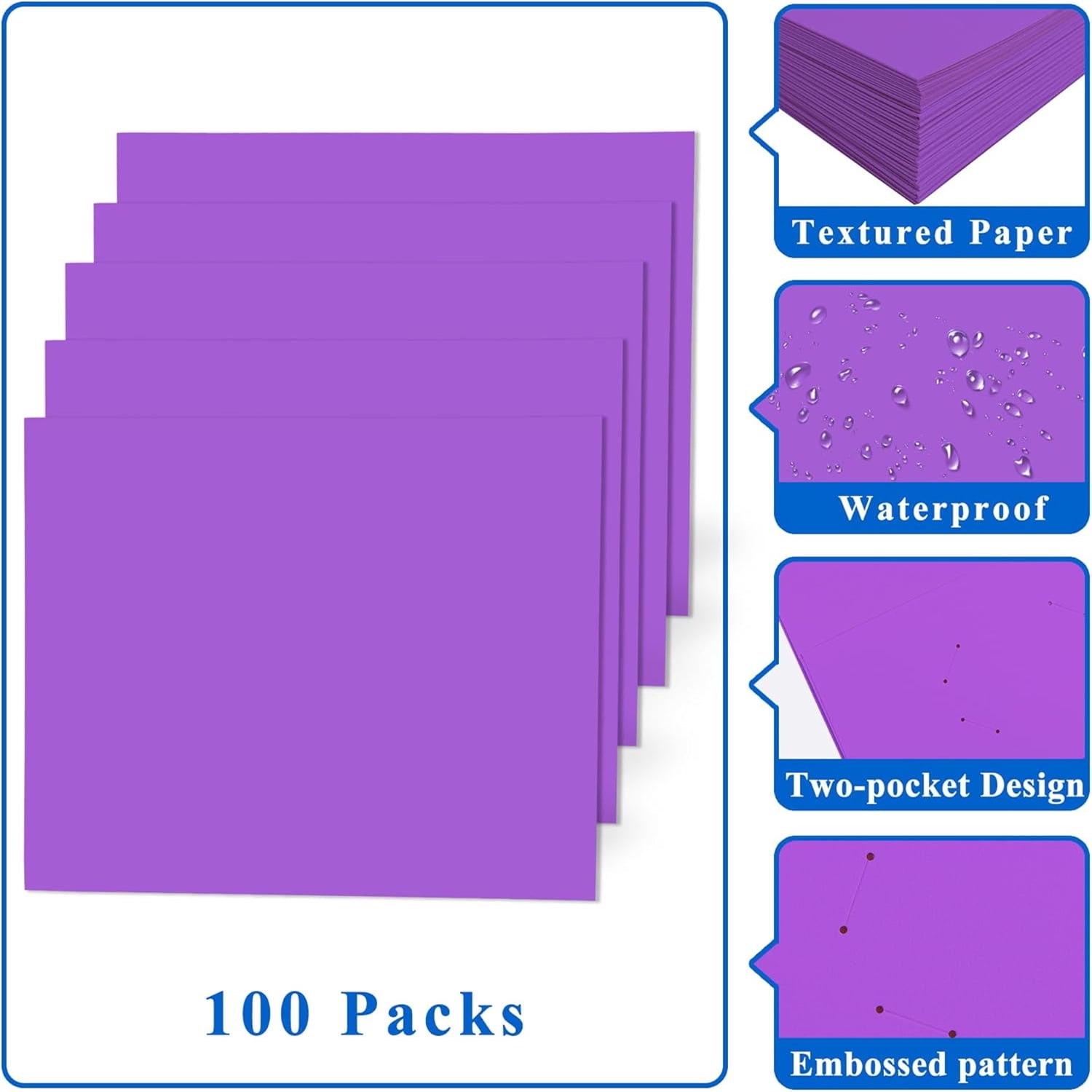 100 Packs Paper Folders with Pockets for Students,Businessmen and Office Workers,Letter Size,Two Pocket Folders with Card Slot for Office,Business,School Supplies (Purple)