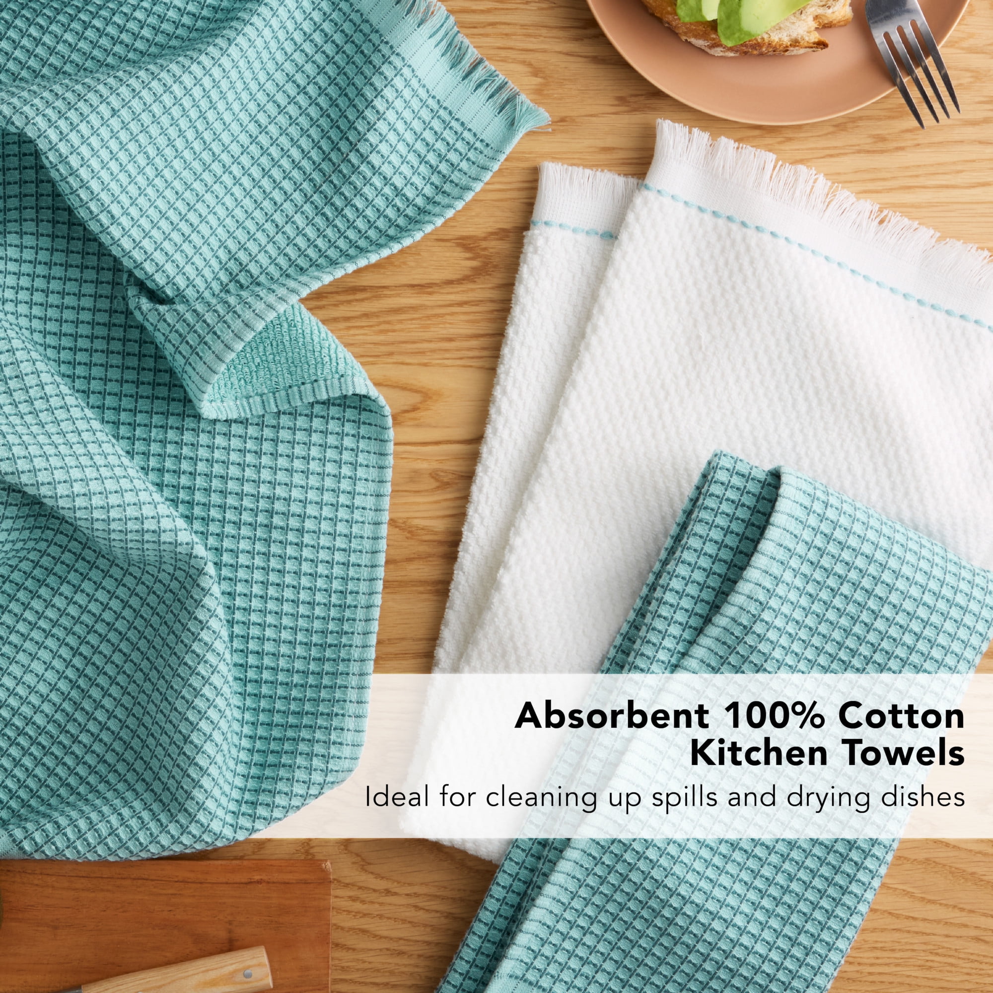 KITCHENAID Gourmet Series Gridlines Kitchen Towels 3-Pack Set, 100% Cotton Absorbent, Mineral Water Aqua, 18"x28"