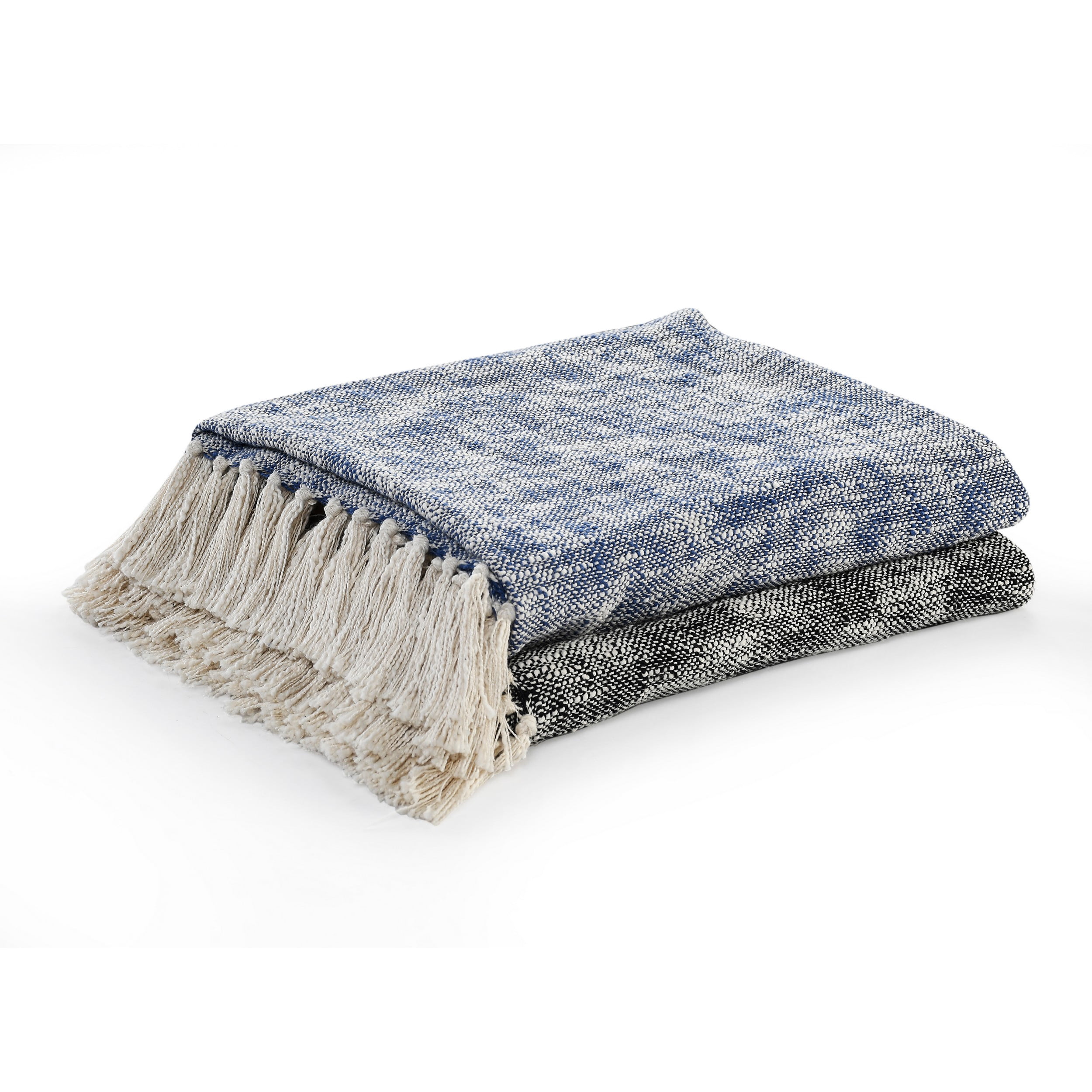Ox Bay Black/Ivory Distressed Cotton Adult Throw Blanket, 50" x 60"