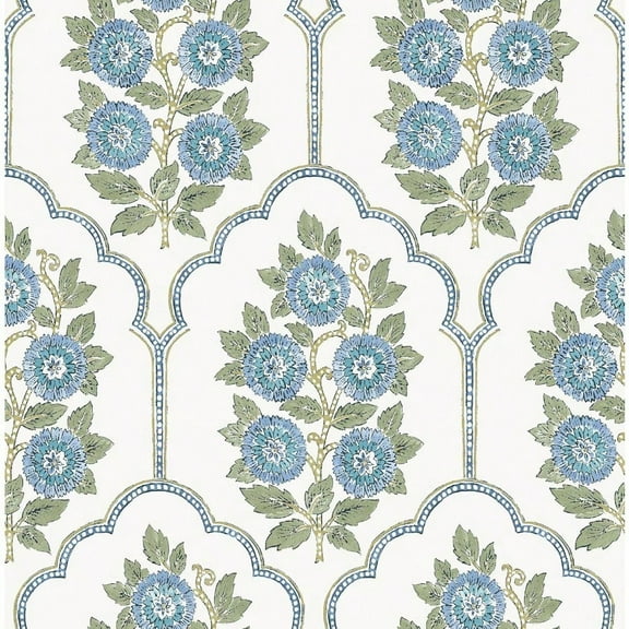 NuWallpaper x Society Social Floral Bazaar Green and Blue Peel and Stick Wallpaper SSS6316