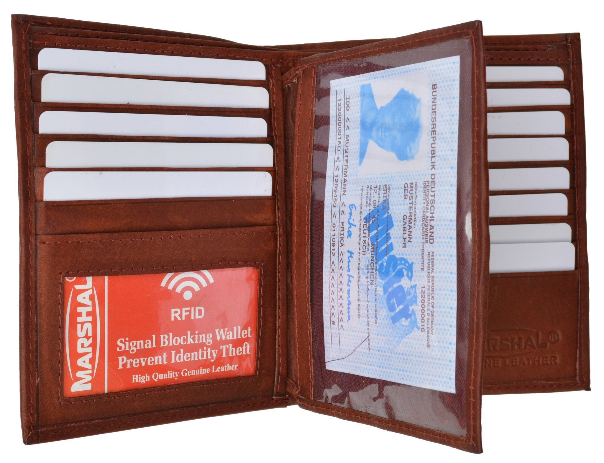 Marshal Bifold Genuine Leather RFID Blocking Wallet For Men Card Slots 2 Bill C 