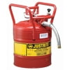 Justrite Type II AccuFlow DOT Steel Safety Can, 5 gal, Red, 1 in Metal Hose, Roll Bars - 1 EA (400-7350130)