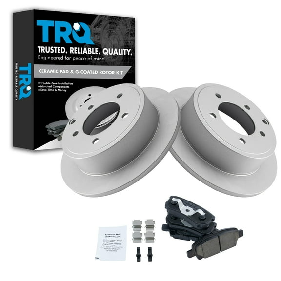 TRQ Rear Ceramic Brake Pads & G-Coated Rotor Kit Fits Select Chrysler Dodge Jeep Mitsubishi