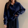 thumbnail image 3 of Brondbend Women Hoodie Women Pullover Sweatshirt Long Sleeved Button Pullover Solid Color Comfy Stylish Loose Tops Ladies Party Fall Winter Wear Navy, 3 of 5