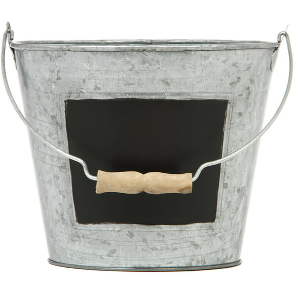 Elegant Expressions by Hosley 5.75" High Silver Galvanized Metal Pail with Chalkboard, 1 Each