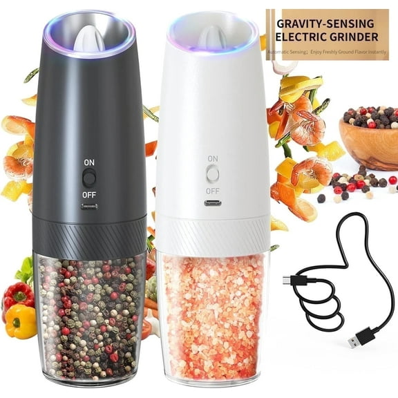 MSAS Gravity Auto-Start Electric Salt & Pepper Grinder Set，Rechargeable, for Kitchen and BBQ, 2 Pack