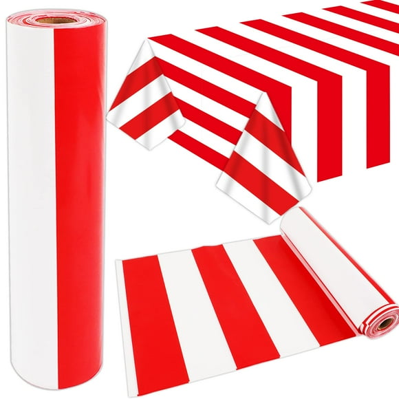 Mantel enrollable de felicitación para fiestas de 30 metros, con rayas rojas y blancas