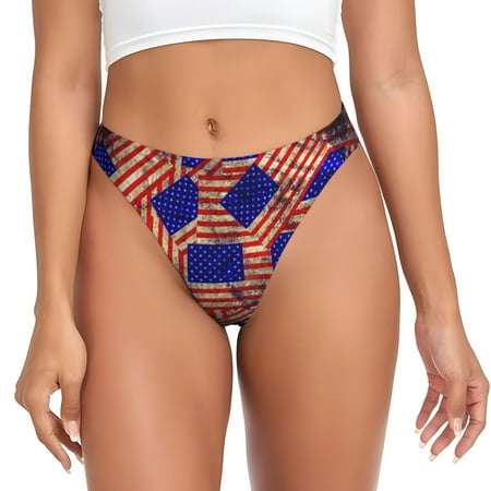 Qokaie Vintage USA Flag Printed Women s Cotton Thong Underwear  Sexy Breathable Panties G-string-Large