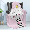 thumbnail image 4 of Kitty Soft Flannel Fleece Throw Blanket, Design of a Kitten in a Crown on a Polka Dots Background, Cozy Plush for Indoor and Outdoor Use, 50" x 70", Baby Pink Grey, by Ambesonne, 4 of 5