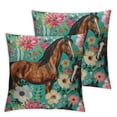 thumbnail image 2 of Jiayy Horse Flower Throw Pillow Covers  Pillow case Farmhouse Pillow Cover Square Cushion for Living Room Couch Sofa Bed Home Outdoor Indoor Decorative Set of 2 White, 2 of 6