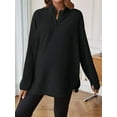 thumbnail image 5 of Pregnant Women Long Sleeve Loose Shirt Half Zipper High Neck Casual Pregnancy Pullover, Black XXL, 5 of 7