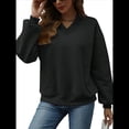 thumbnail image 2 of Sudadera con Capucha para Mujer, de Gran Tamaño, con Cuello en V, Informal, Cómoda, Básica, Moda de Otoño 2025. Negro M, 2 of 10
