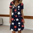 thumbnail image 4 of Women's 4th of July 250th Anniversary Floral Print Dress Short Sleeve Button Neck Casual Crew Neckline Independence Day Patriotic USA Flag Summer Everyday Wear Relaxed Fit Dress Navy S, 4 of 5