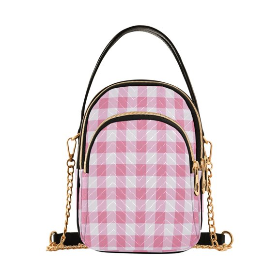 Women's Crossbody Handbag Shoulder Handbag 5.91x3.15x8.27 Inch Bank Card Bag Cash Bag Key Bag Pink Sweet Gingham Motif