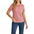 thumbnail image 3 of INSPIRE CHIC Women's Contrast Peter Pan Collar Polka Dots Short Sleeve Tops S Dark Pink, 3 of 7