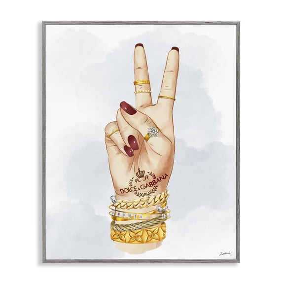 Stupell Industries Art Deco Glam Peace Hand Sign Gray Framed Giclee Art, 16 x 20, by Ziwei Li