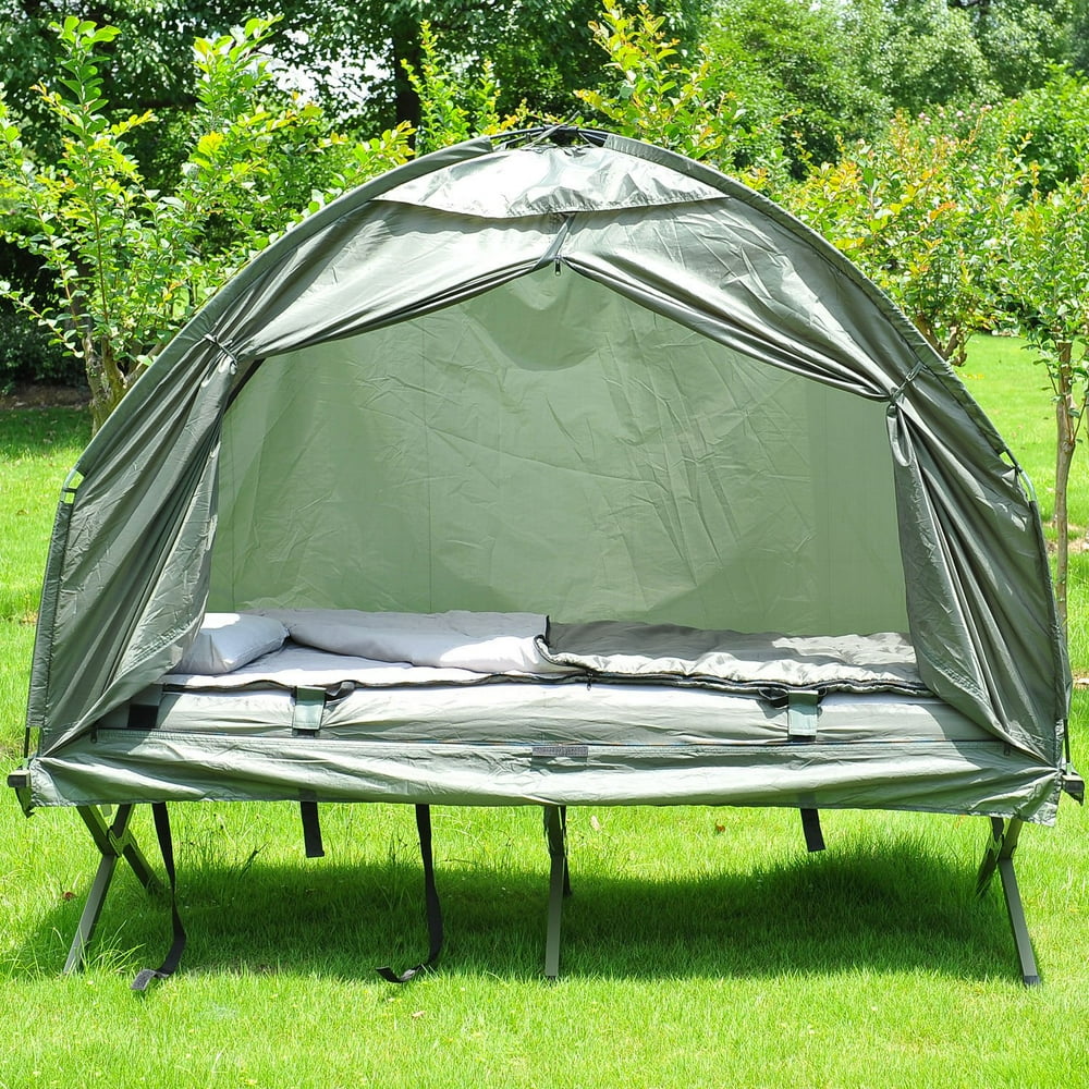 Up Tent Cot with Air Mattress and Sleeping Bag Combo