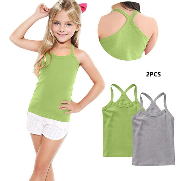 Miqool 2 Pieces Girls Dance Tank Tops Kids Racerback Sleeveless Basic Tops for Yoga Sports Ballet Gymnastics Dancewear, Sizes 12M-13T