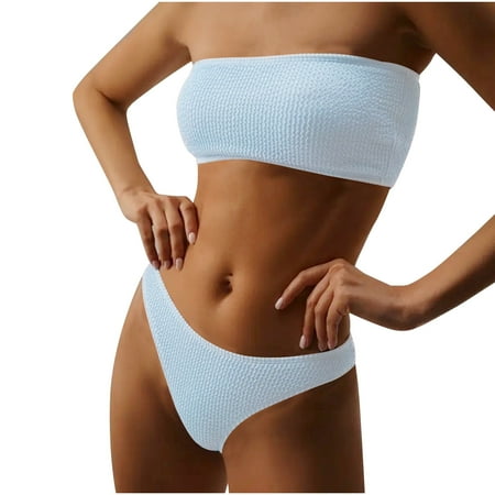 Lopeceal Women s High Waisted Bikini Swimsuit Two Piece Strapless Bandeau Cheeky Bathing Suits