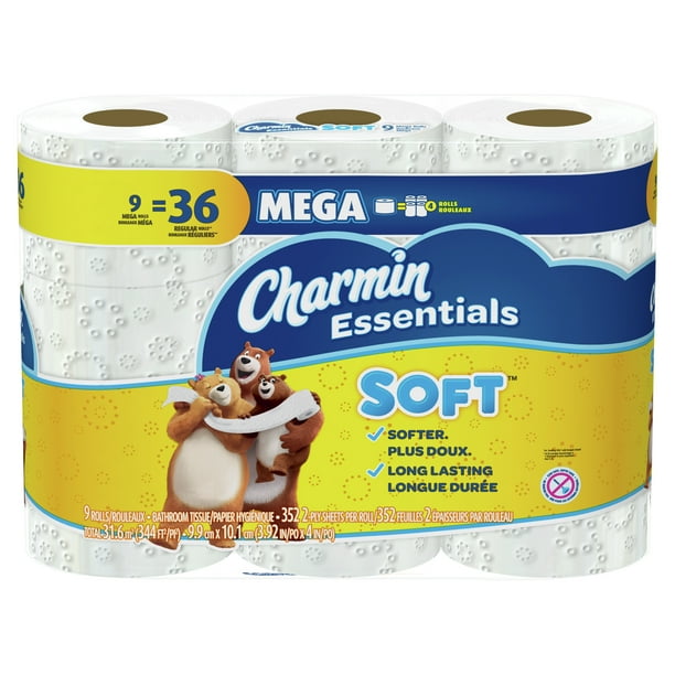 Charmin Essentials Soft Toilet Paper, 9 Mega Rolls