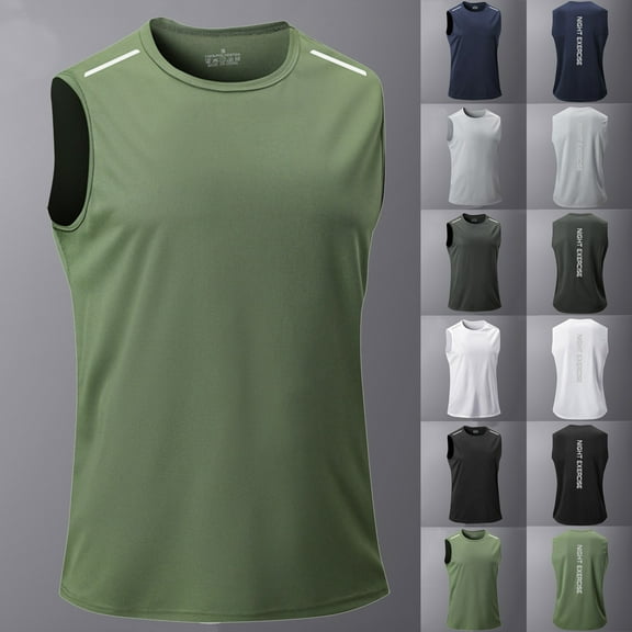 Xunlbb Men's Tank Tops Breathable Tank Tops Coolmax Summer Workout tops with Round Neck Sleeveless Basic Sports Apparel for Gym Running and Casual Wear Plus Size S-3XL