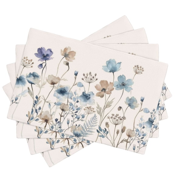Placemats Set of 4,Summer Floral Washable Heat Resistant Linen Place Mats 12×18, Brown Poppy Decorative Table Mats for Dining Table and Kitchen