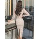 thumbnail image 4 of H Han Queen-Vestidos de encaje sencillos para mujer, vestido de tubo ajustado con cuello en V, elegante, manga larga, fiesta y oficina, gran oferta, Primavera, 4 of 5