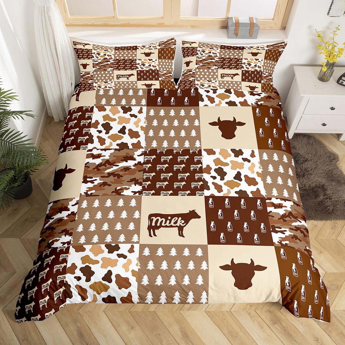 YST Cowhide Duvet Cover for Kids Boys Girls,Brown Camouflage Bedding