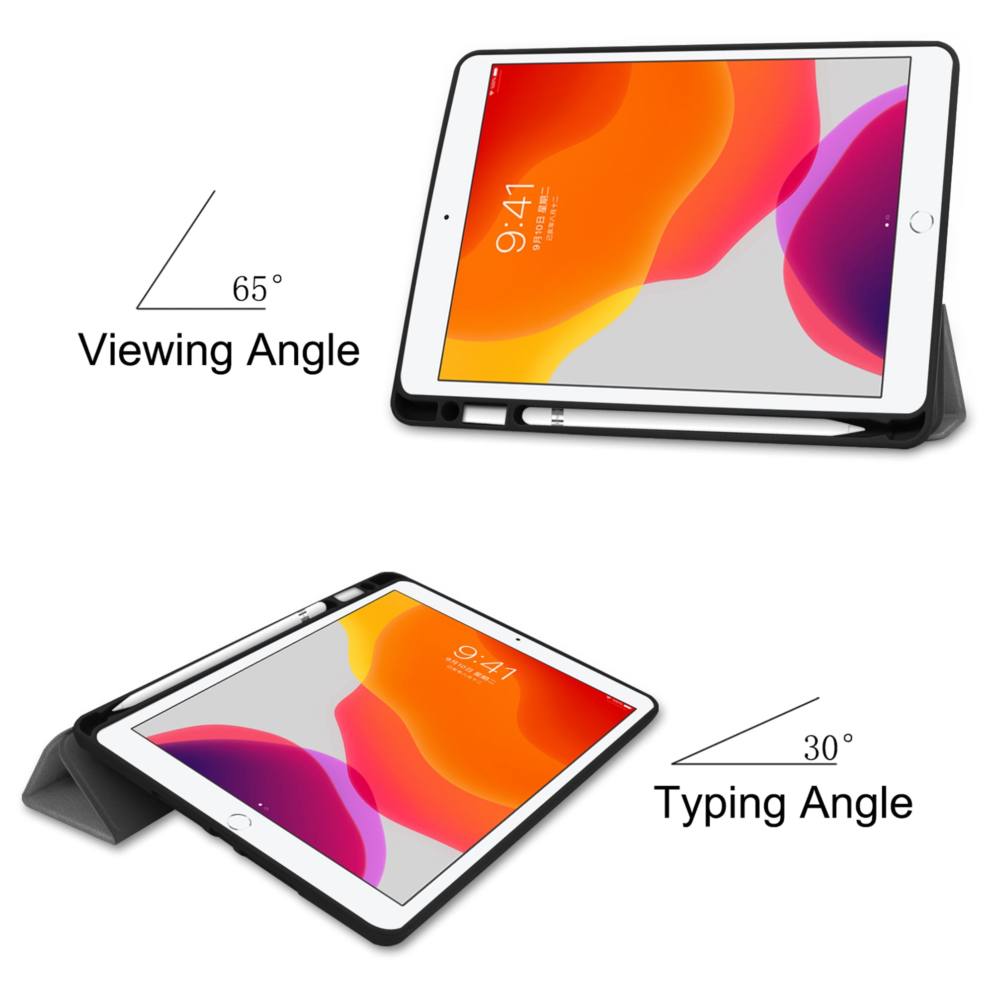 Dteck iPad 10.2 Case with Pencil Holder, iPad 7th Gen Case, Slim Fit PU Leather Trifold Smart Case Auto Wake Sleep, Flexible TPU Matte Back Cover For Apple iPad 7th Generation 10.2'' 2019, Gray