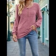 thumbnail image 4 of Suéter Abotonado para Mujer, Suéteres de Punto de Otoño, Camisetas de Larga, Camisetas Tipo Túnica con Cuello Redondo Rojo M, 4 of 8