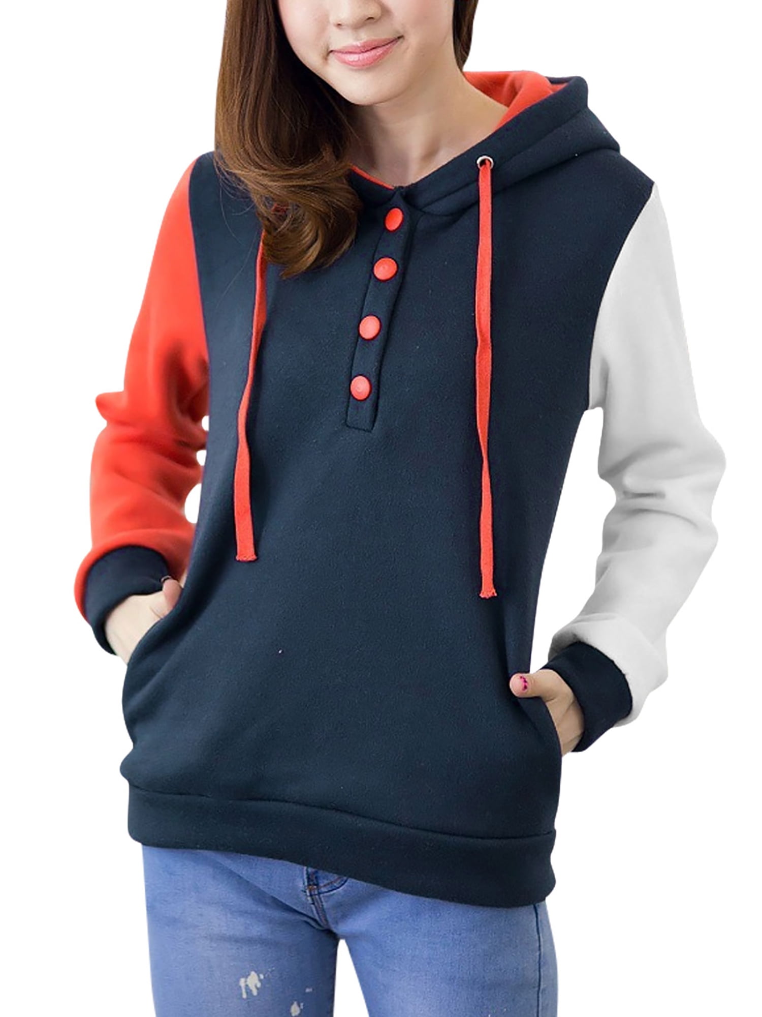 half button drawstring hooded sweater