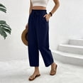 thumbnail image 5 of Nestiefly Cropped Linen Wide Leg Pants for Women Summer Casual Flowy Palazzo Pants High Waisted Beach Trousers with Pockets Navy M, 5 of 9