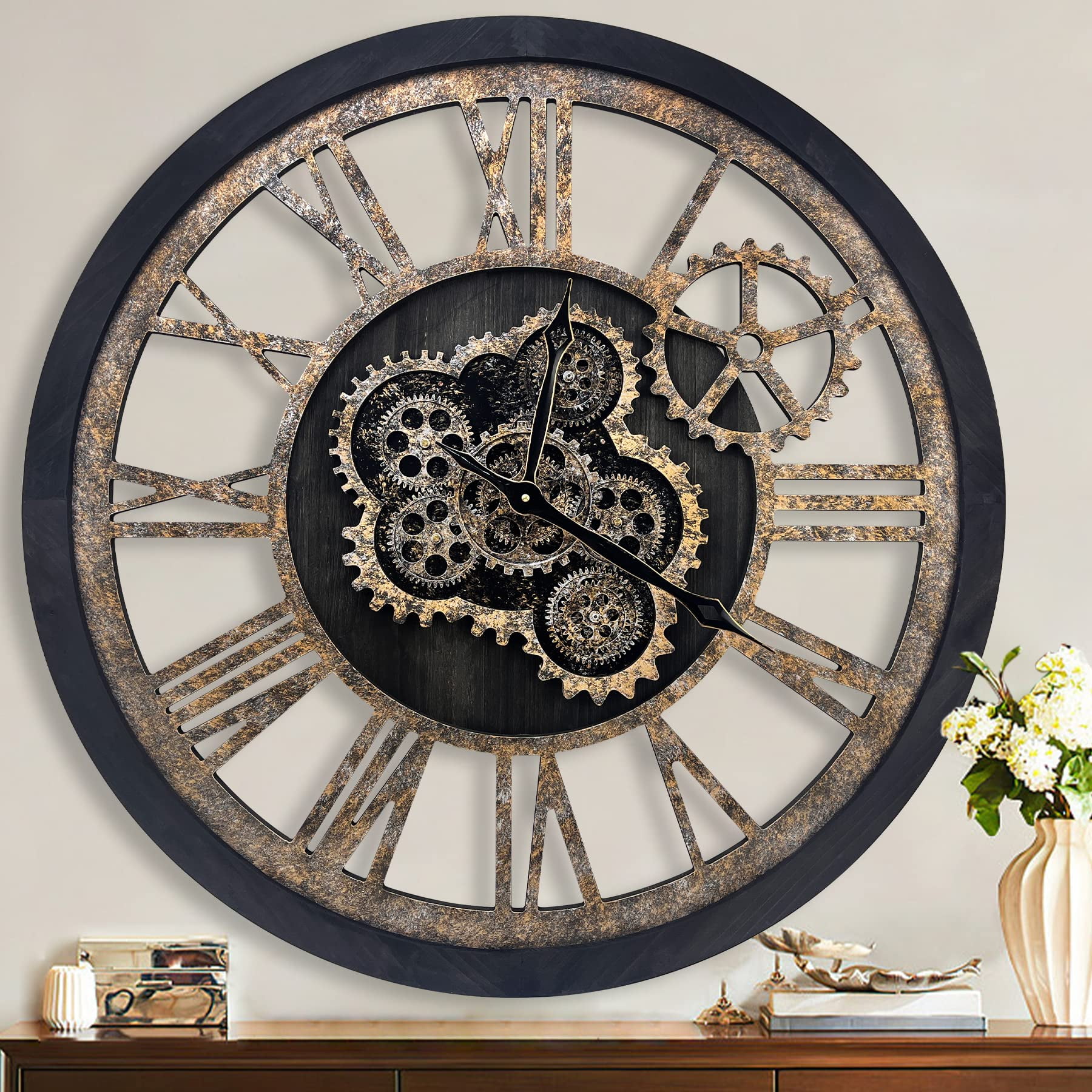 The BStyle Large Real Moving Gears Wall Clock 30 inch Oversized
