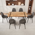 thumbnail image 3 of 59 Inch MDF Natural Wood Dining Table Set with Modern Suede Chairs Medieval Kitchen Style Black Metal Base 8 Piece Grey, 3 of 9