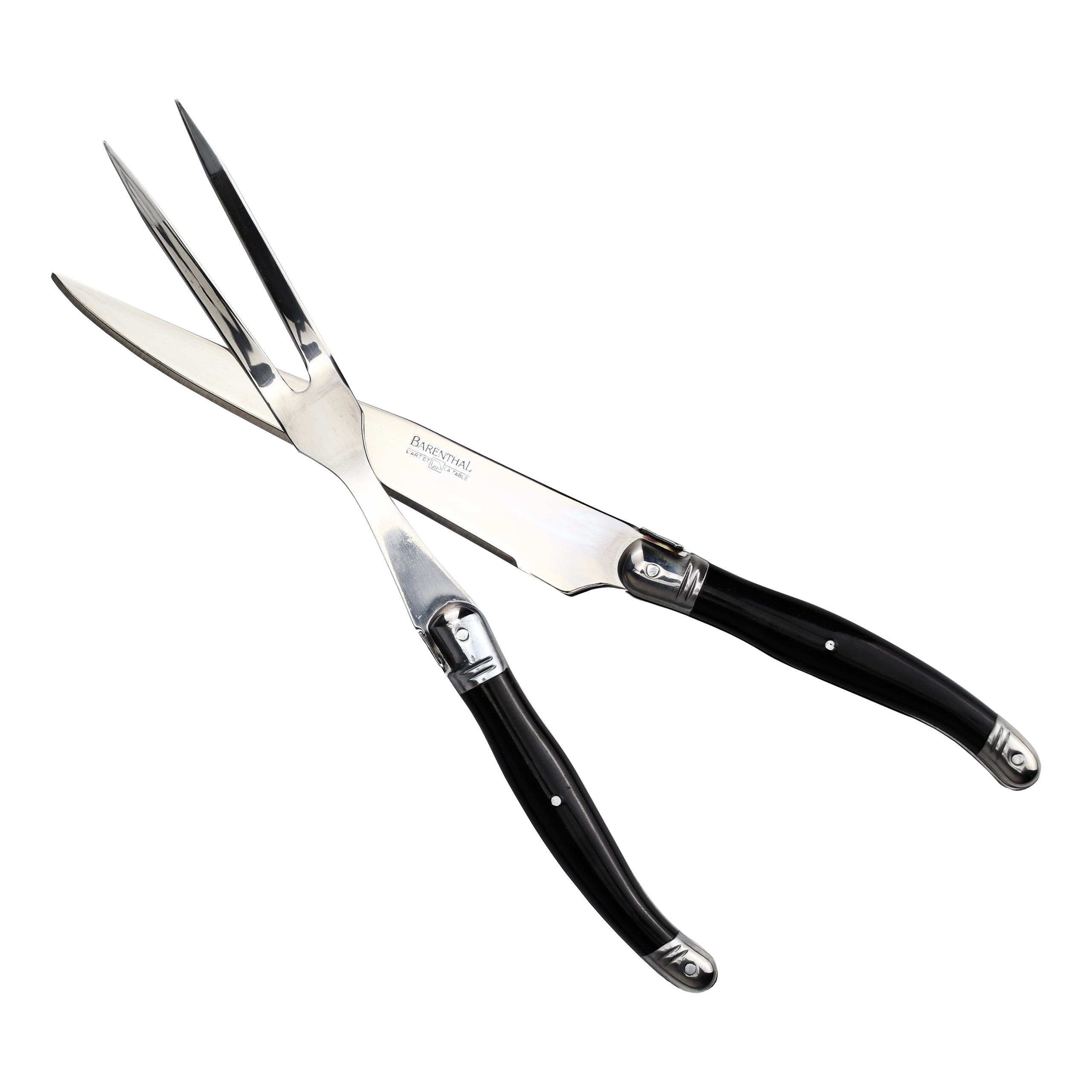 Barenthal Laguiole Inspired 2-pc. Stainless Steel Carving Fork and Knife Set with Black Wood Handles