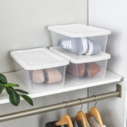 Sterilite Set of (10) 6 Quart Small Storage Bins, Clear Plastic Storage Containers with Snap-on Lids, White